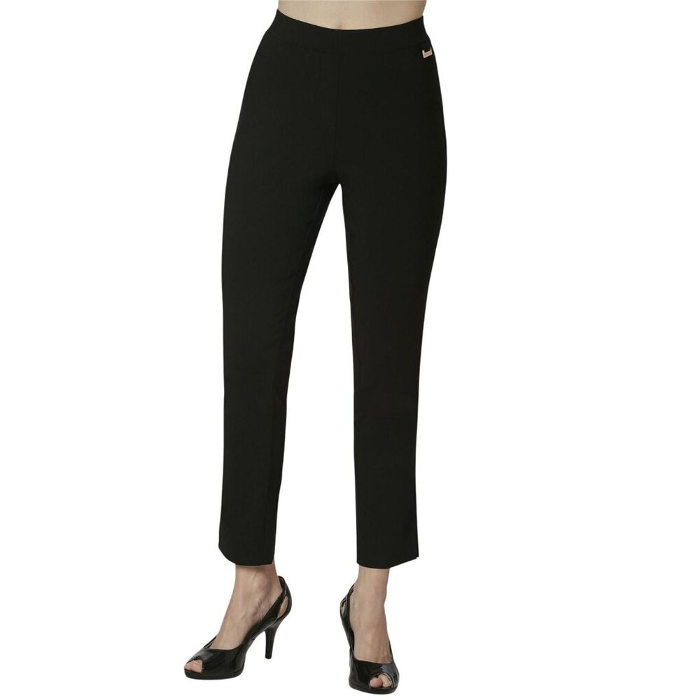 NWT Adrienne Vittadini Womens Ponte Pull on Pants with Side Slits Black L